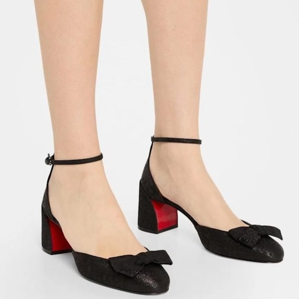 Christian Louboutin JANE BOW 55 Jacquard Marble Mary Jane Pumps Heels Shoe - Picture 3 of 16